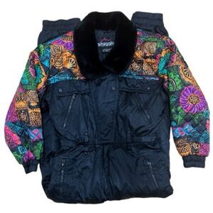 Snuggle The Alexis One Piece Ski Suit Black Floral Accents by Kaelin Size 10